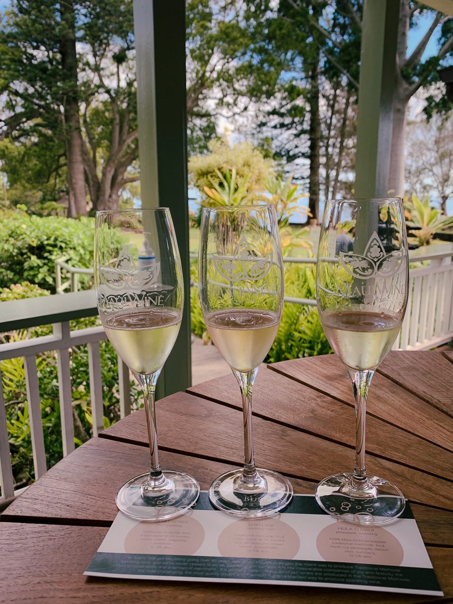 Wine flight on deck at Maui Wines