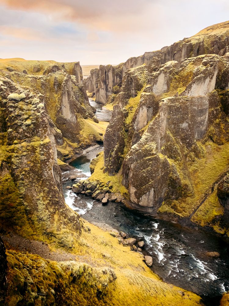 Fjadrargljufur Canyon at sunrise